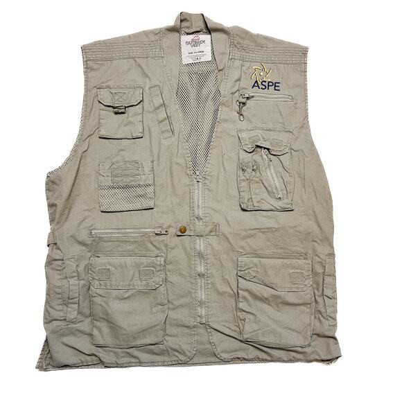 Rothco Outback Vest Khaki Canvas Cargo Pocket Men's XL Safari Hiking Camping - Picture 1 of 6